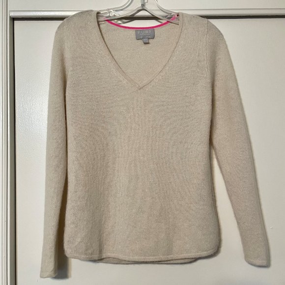 Pure Collection 100% Cashmere Sweater Long Sleeve V-Neck Top Tan/Cream/Pink   4 - Picture 12 of 16